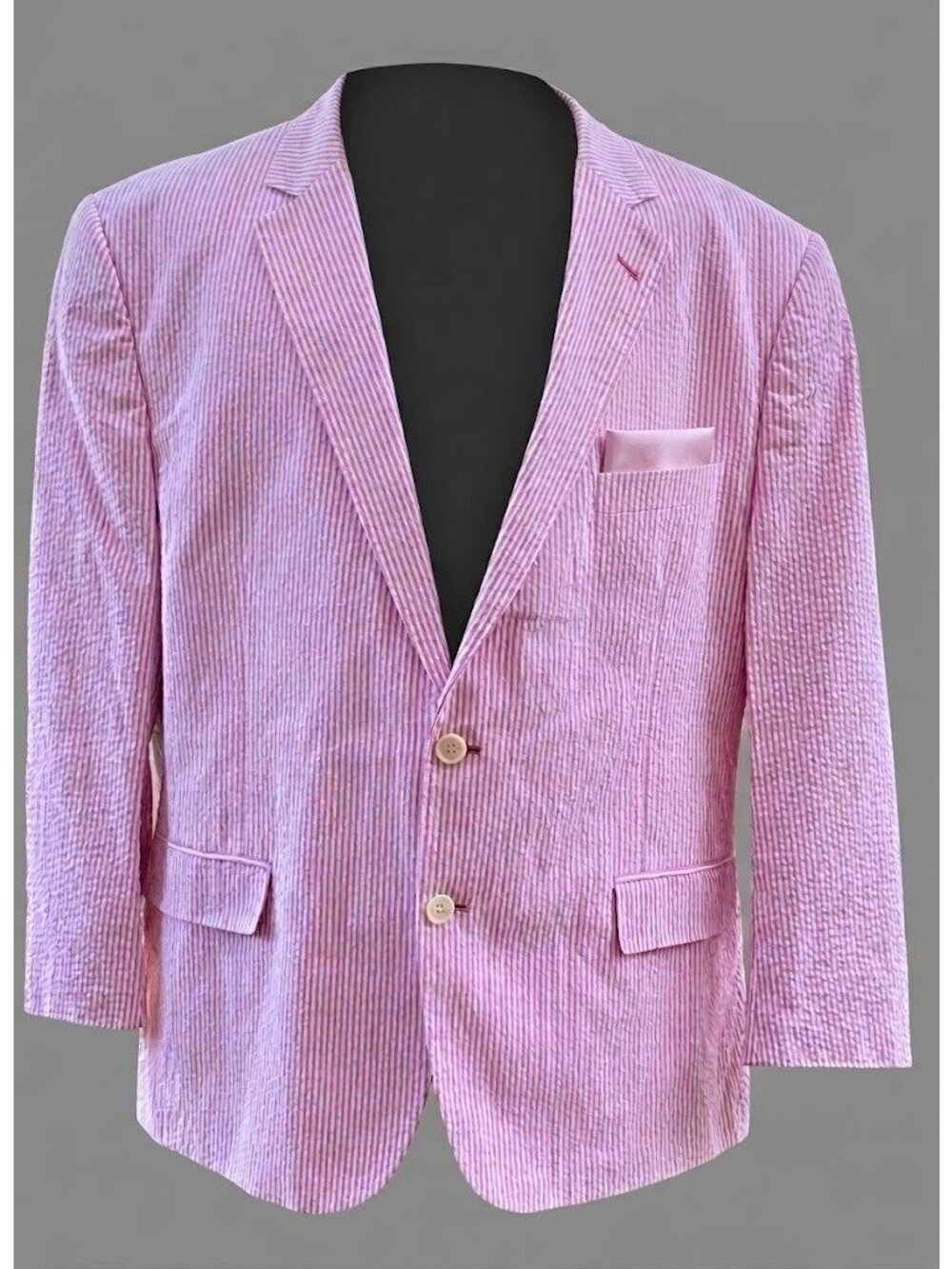Linea Uomo Mens 50R Pink White Seersucker Striped 2 Button Blazer Sport Coat